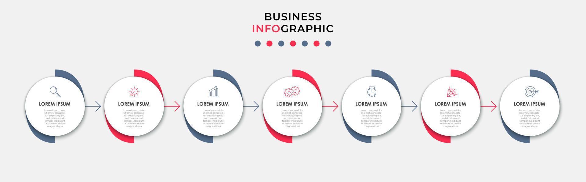 vector de plantilla de diseño infográfico empresarial con iconos y 7 opciones o pasos. se puede utilizar para diagramas de proceso, presentaciones, diseño de flujo de trabajo, pancarta, diagrama de flujo, gráfico de información