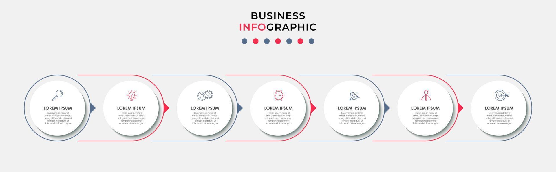 Business Infographic design template Vector with icons and 7 options or steps. Can be used for process diagram, presentations, workflow layout, banner, flow chart, info graph