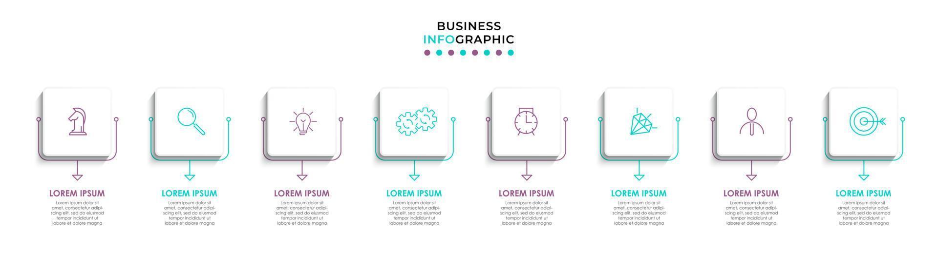 Vector Infographic design business template with icons and 8 options or steps. Can be used for process diagram, presentations, workflow layout, banner, flow chart, info graph