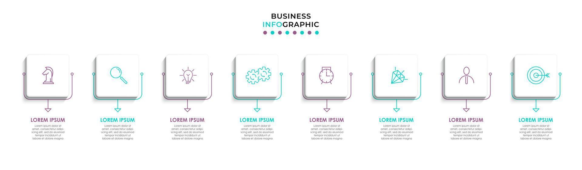 Vector Infographic design business template with icons and 8 options or steps. Can be used for process diagram, presentations, workflow layout, banner, flow chart, info graph