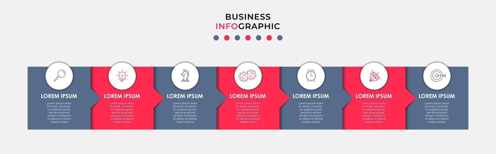 Business Infographic design template Vector with icons and 7 options or steps. Can be used for process diagram, presentations, workflow layout, banner, flow chart, info graph