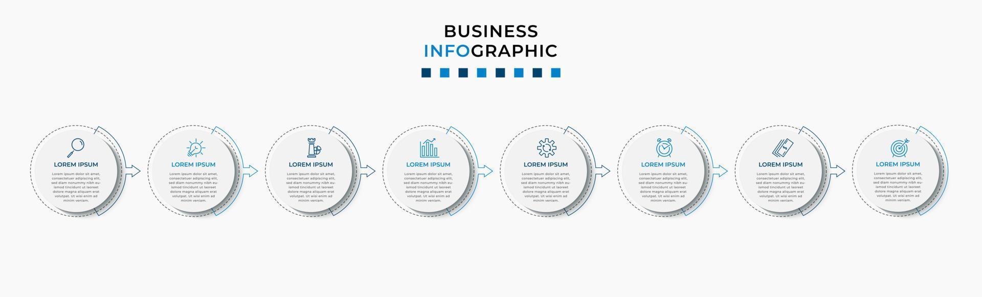Vector Infographic design business template with icons and 8 options or steps. Can be used for process diagram, presentations, workflow layout, banner, flow chart, info graph