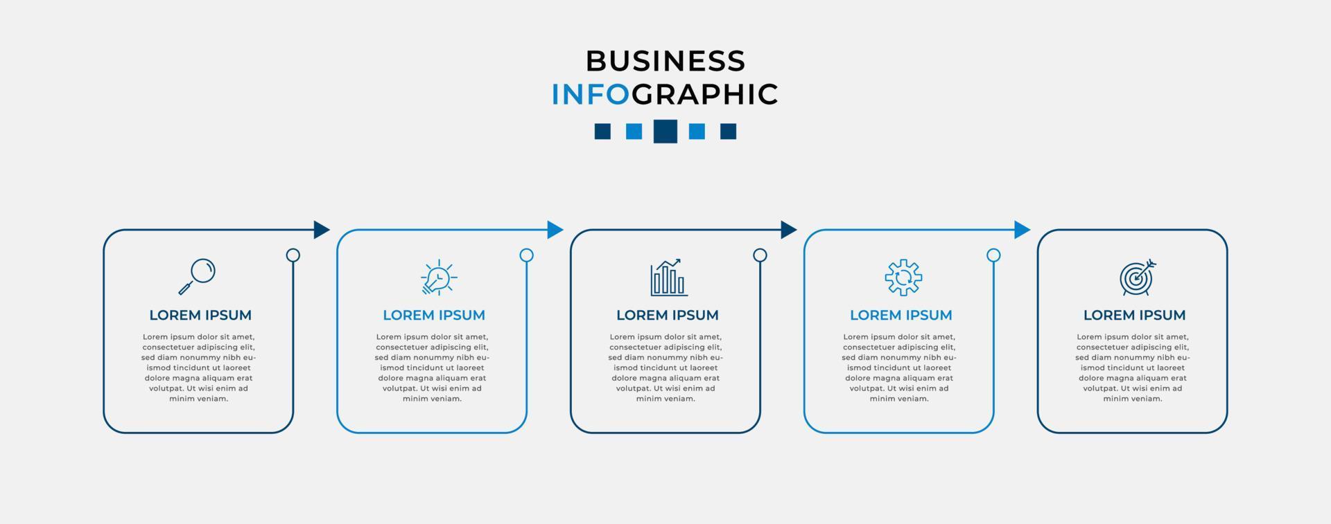 plantilla de negocio de diseño infográfico vectorial con iconos y 5 opciones o pasos. se puede utilizar para diagramas de procesos, presentaciones, diseño de flujo de trabajo, pancartas, diagramas de flujo, gráficos de información vector