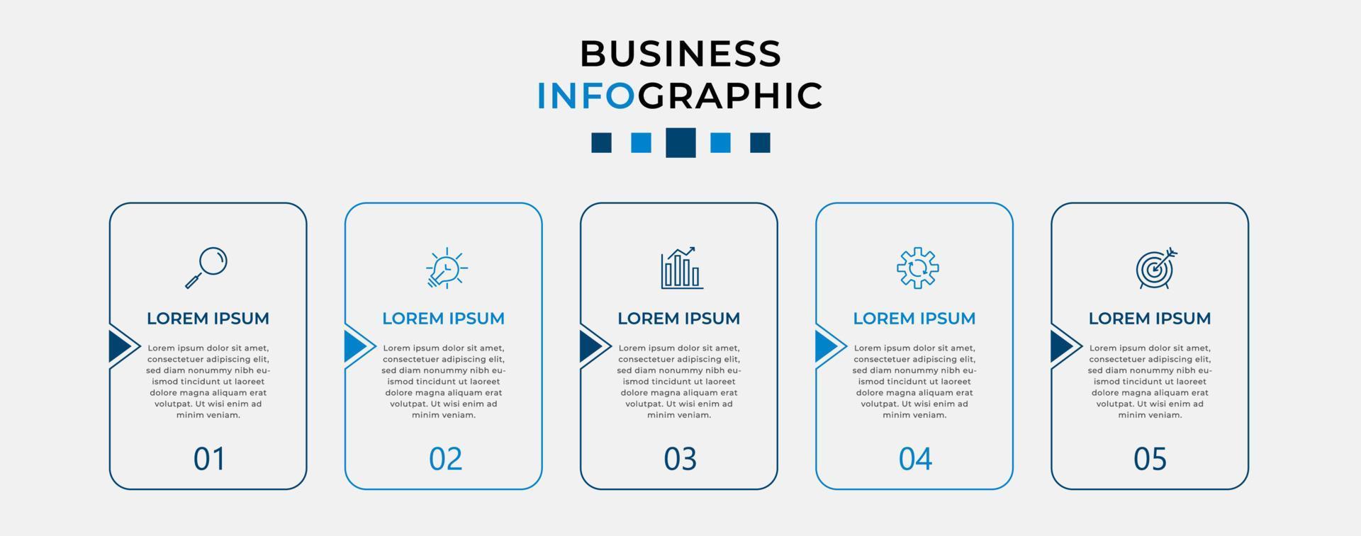 plantilla de negocio de diseño infográfico vectorial con iconos y 5 opciones o pasos. se puede utilizar para diagramas de procesos, presentaciones, diseño de flujo de trabajo, pancartas, diagramas de flujo, gráficos de información vector