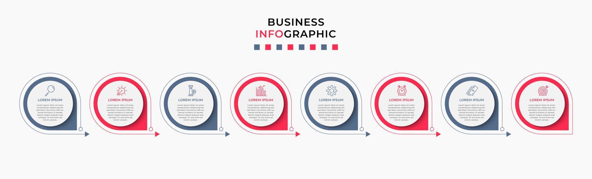 Vector Infographic design business template with icons and 8 options or steps. Can be used for process diagram, presentations, workflow layout, banner, flow chart, info graph