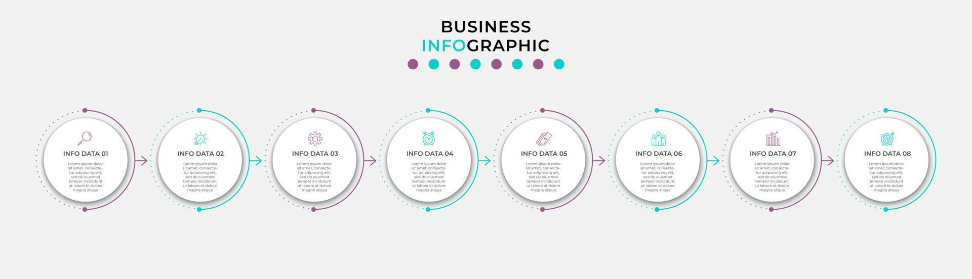 Vector Infographic design business template with icons and 8 options or steps. Can be used for process diagram, presentations, workflow layout, banner, flow chart, info graph