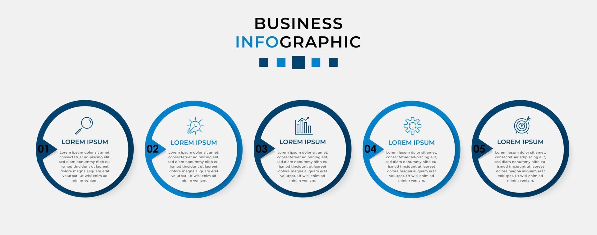 plantilla de negocio de diseño infográfico vectorial con iconos y 5 opciones o pasos. se puede utilizar para diagramas de procesos, presentaciones, diseño de flujo de trabajo, pancartas, diagramas de flujo, gráficos de información vector