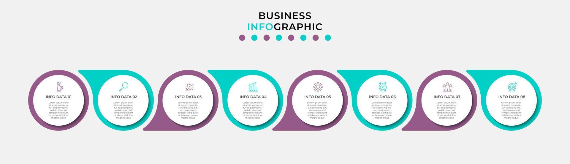 plantilla de negocio de diseño infográfico vectorial con iconos y 8 opciones o pasos. se puede utilizar para diagramas de proceso, presentaciones, diseño de flujo de trabajo, pancarta, diagrama de flujo, gráfico de información vector