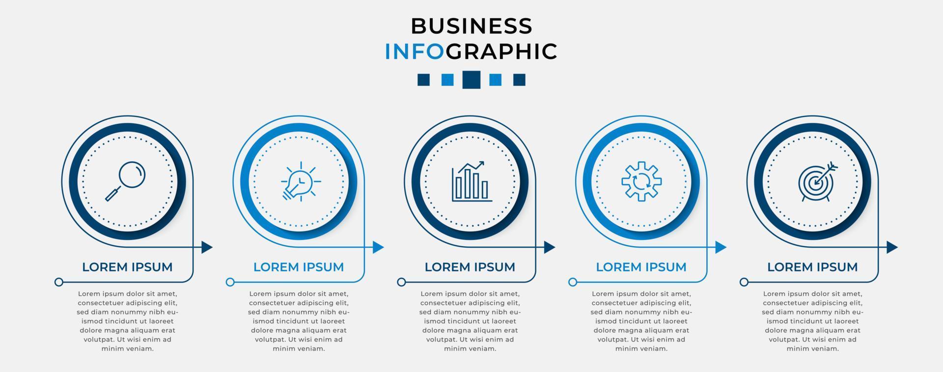 plantilla de negocio de diseño infográfico vectorial con iconos y 5 opciones o pasos. se puede utilizar para diagramas de procesos, presentaciones, diseño de flujo de trabajo, pancartas, diagramas de flujo, gráficos de información vector