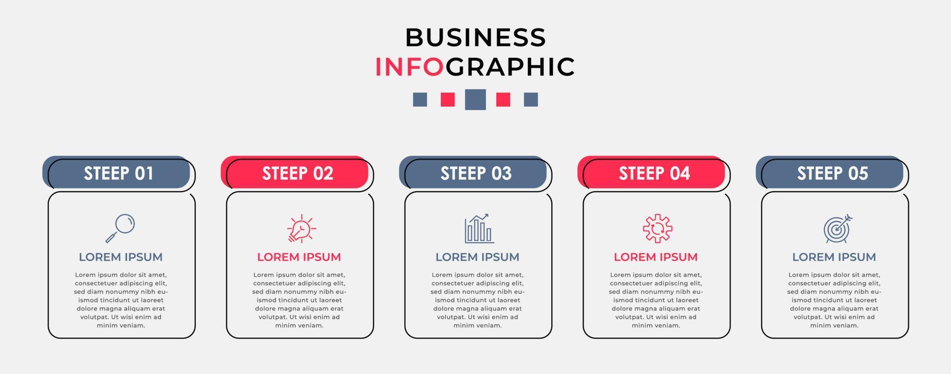 Vector Infographic design business template with icons and 5 options or steps.  Can be used for process diagram, presentations, workflow layout, banner, flow chart, info graph