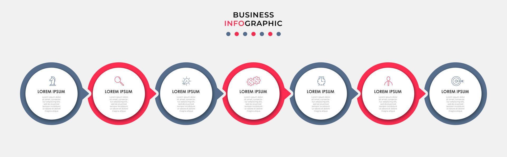 Business Infographic design template Vector with icons and 7 options or steps. Can be used for process diagram, presentations, workflow layout, banner, flow chart, info graph