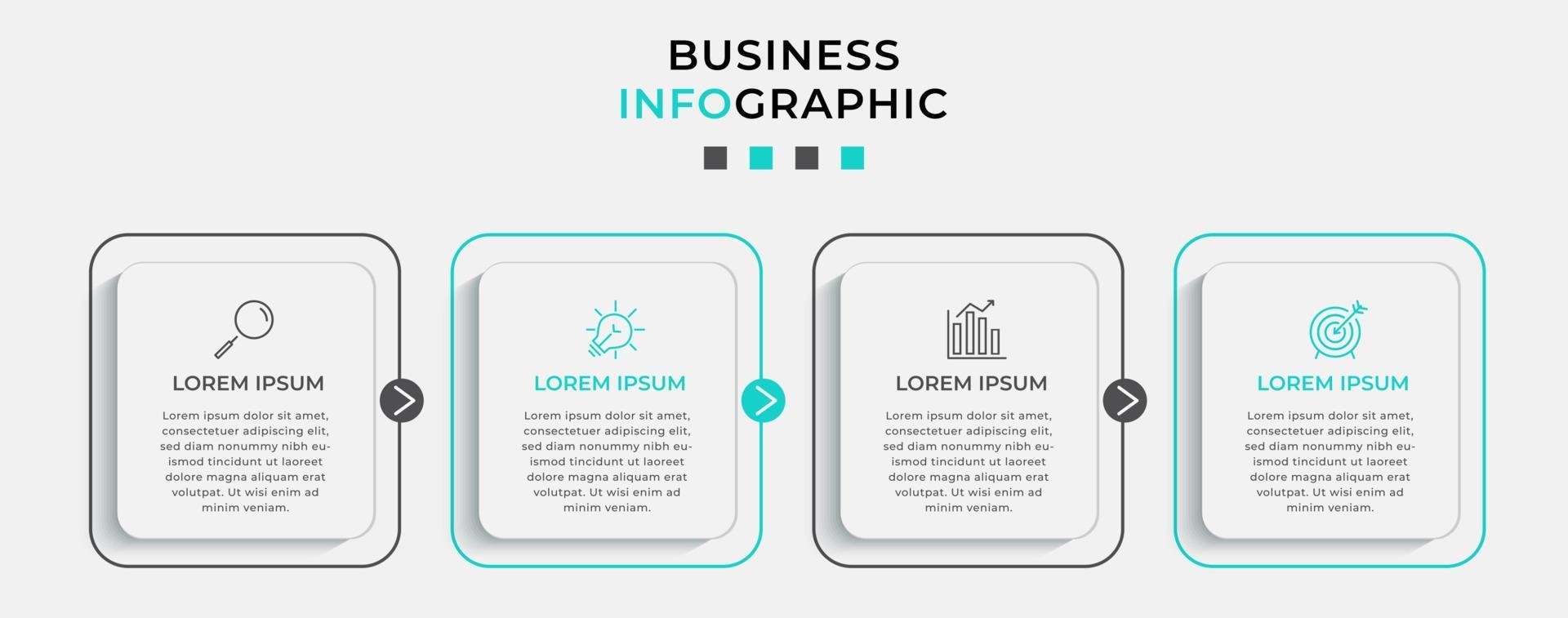 plantilla de negocio de diseño infográfico vectorial con iconos y 4 opciones o pasos. se puede utilizar para diagramas de proceso, presentaciones, diseño de flujo de trabajo, pancarta, diagrama de flujo, gráfico de información vector