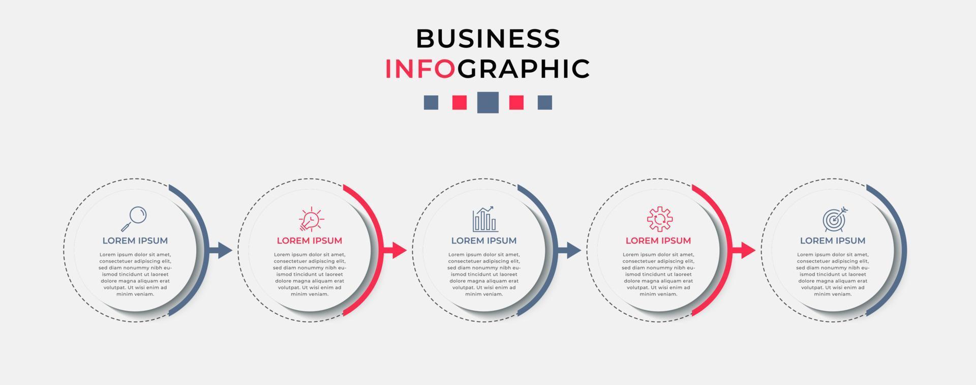 Vector Infographic design business template with icons and 5 options or steps.  Can be used for process diagram, presentations, workflow layout, banner, flow chart, info graph