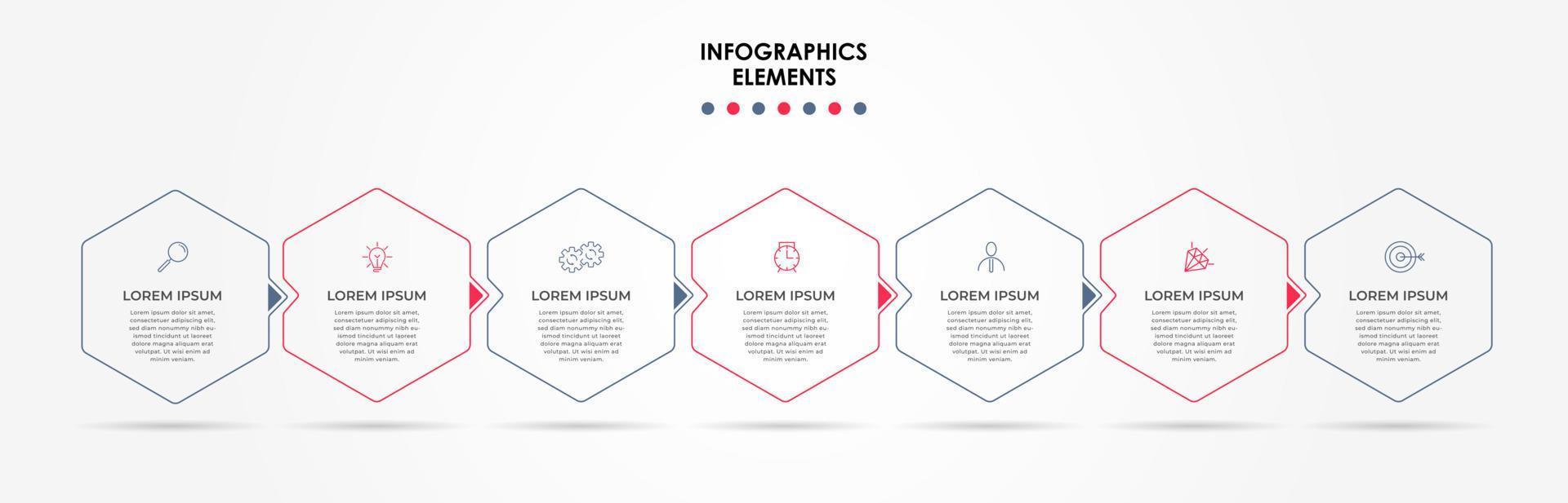 Business Infographic design template Vector with icons and 7 options or steps. Can be used for process diagram, presentations, workflow layout, banner, flow chart, info graph