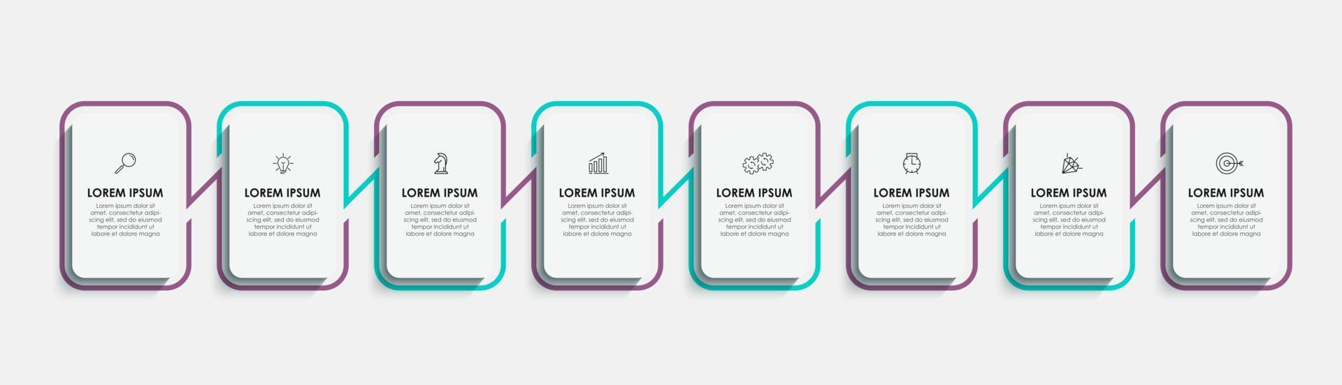 Vector Infographic design business template with icons and 8 options or steps. Can be used for process diagram, presentations, workflow layout, banner, flow chart, info graph