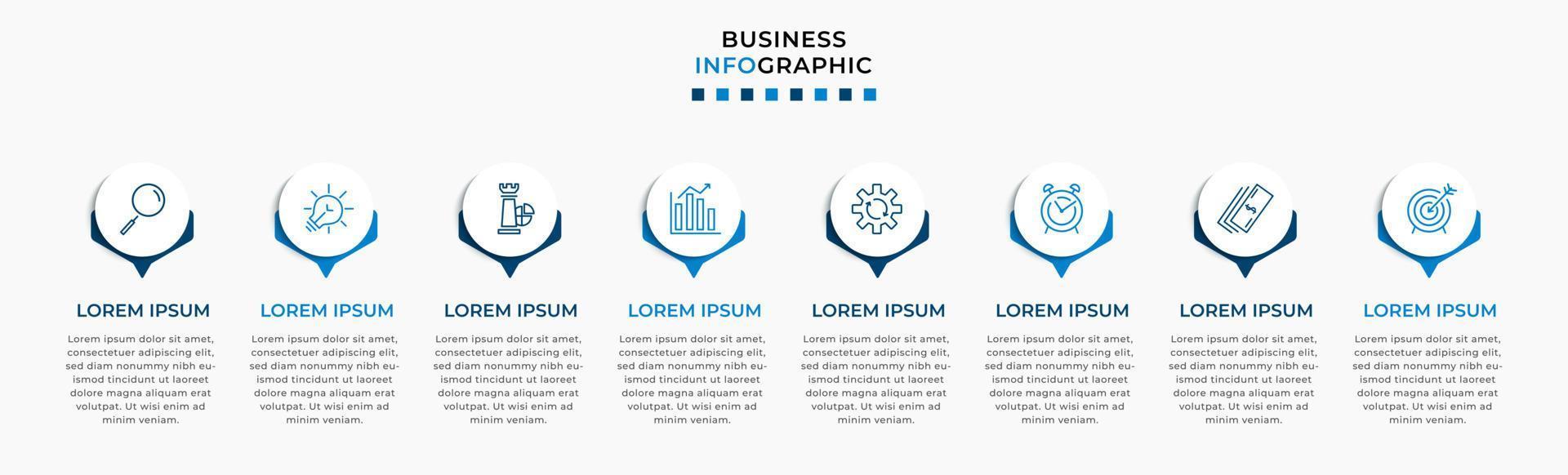 Vector Infographic design business template with icons and 8 options or steps. Can be used for process diagram, presentations, workflow layout, banner, flow chart, info graph