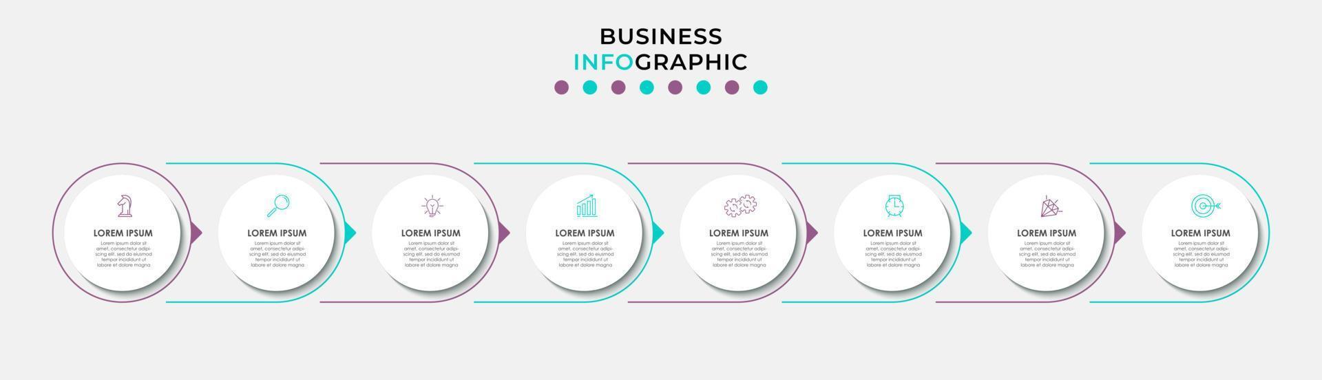 Vector Infographic design business template with icons and 8 options or steps. Can be used for process diagram, presentations, workflow layout, banner, flow chart, info graph