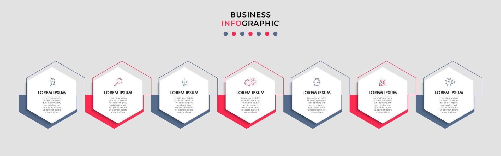 Business Infographic design template Vector with icons and 7 options or steps. Can be used for process diagram, presentations, workflow layout, banner, flow chart, info graph