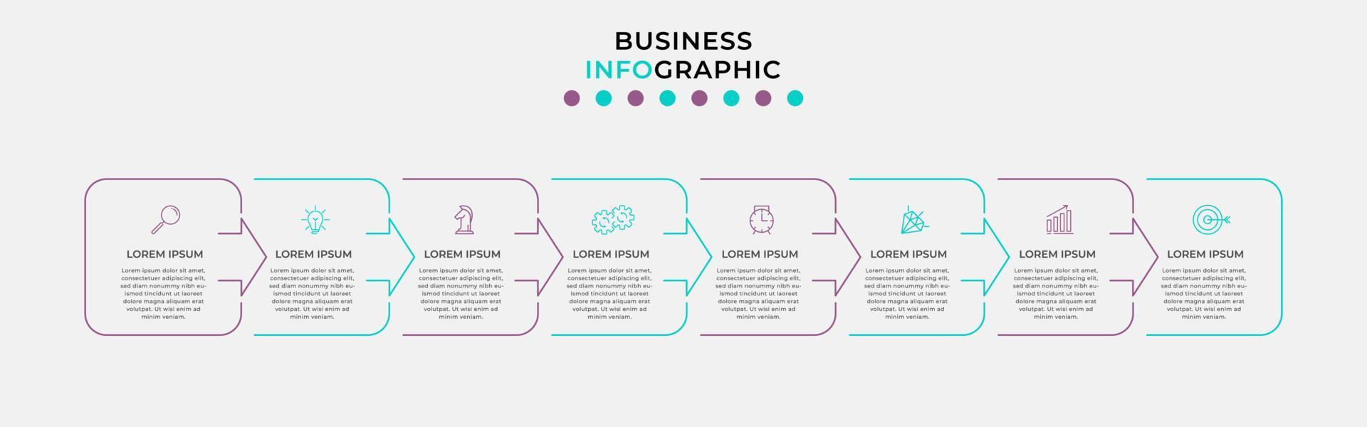 Vector Infographic design business template with icons and 8 options or steps. Can be used for process diagram, presentations, workflow layout, banner, flow chart, info graph