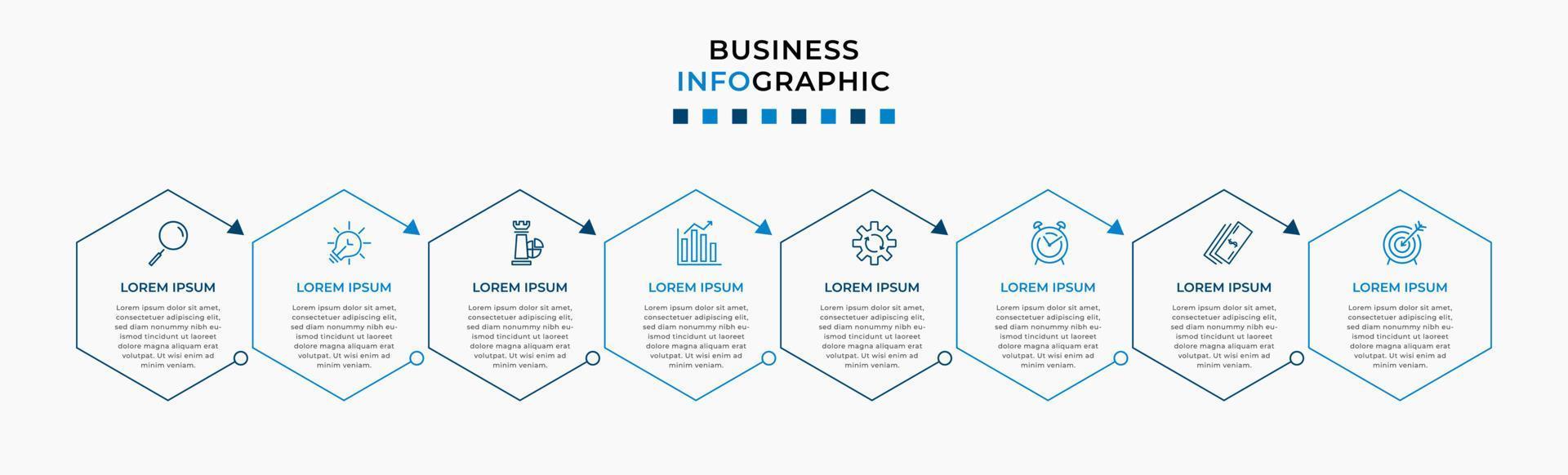 plantilla de negocio de diseño infográfico vectorial con iconos y 8 opciones o pasos. se puede utilizar para diagramas de proceso, presentaciones, diseño de flujo de trabajo, pancarta, diagrama de flujo, gráfico de información vector