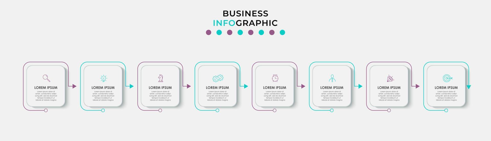 plantilla de negocio de diseño infográfico vectorial con iconos y 8 opciones o pasos. se puede utilizar para diagramas de proceso, presentaciones, diseño de flujo de trabajo, pancarta, diagrama de flujo, gráfico de información vector