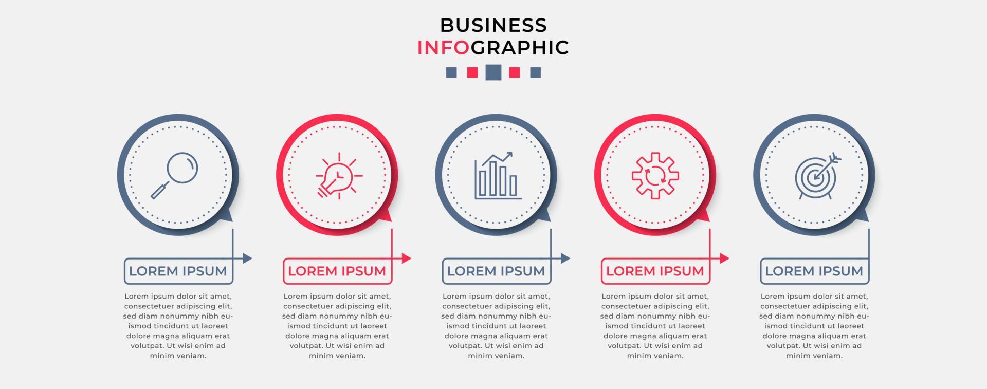 Vector Infographic design business template with icons and 5 options or steps.  Can be used for process diagram, presentations, workflow layout, banner, flow chart, info graph