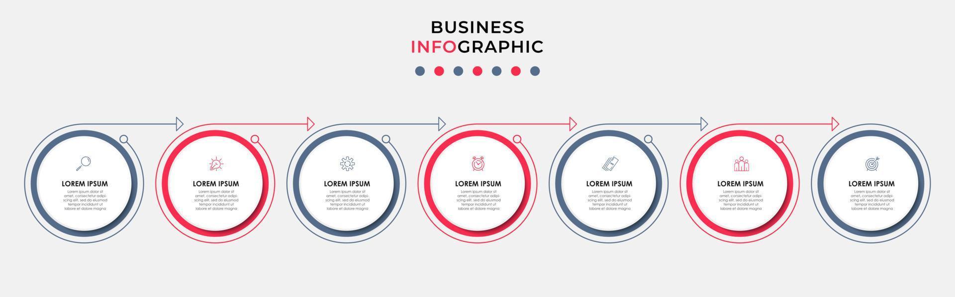 Business Infographic design template Vector with icons and 7 options or steps. Can be used for process diagram, presentations, workflow layout, banner, flow chart, info graph
