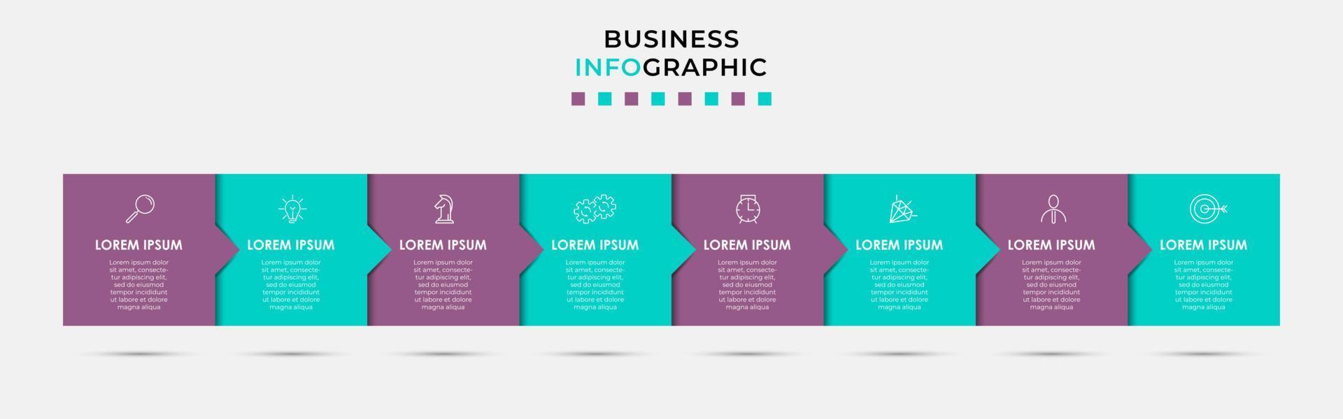 Vector Infographic design business template with icons and 8 options or steps. Can be used for process diagram, presentations, workflow layout, banner, flow chart, info graph