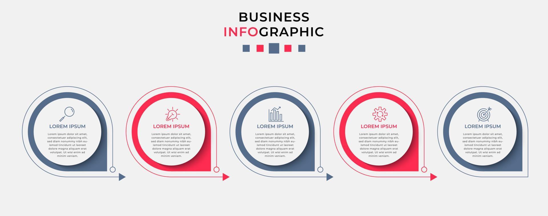 Vector Infographic design business template with icons and 5 options or steps.  Can be used for process diagram, presentations, workflow layout, banner, flow chart, info graph