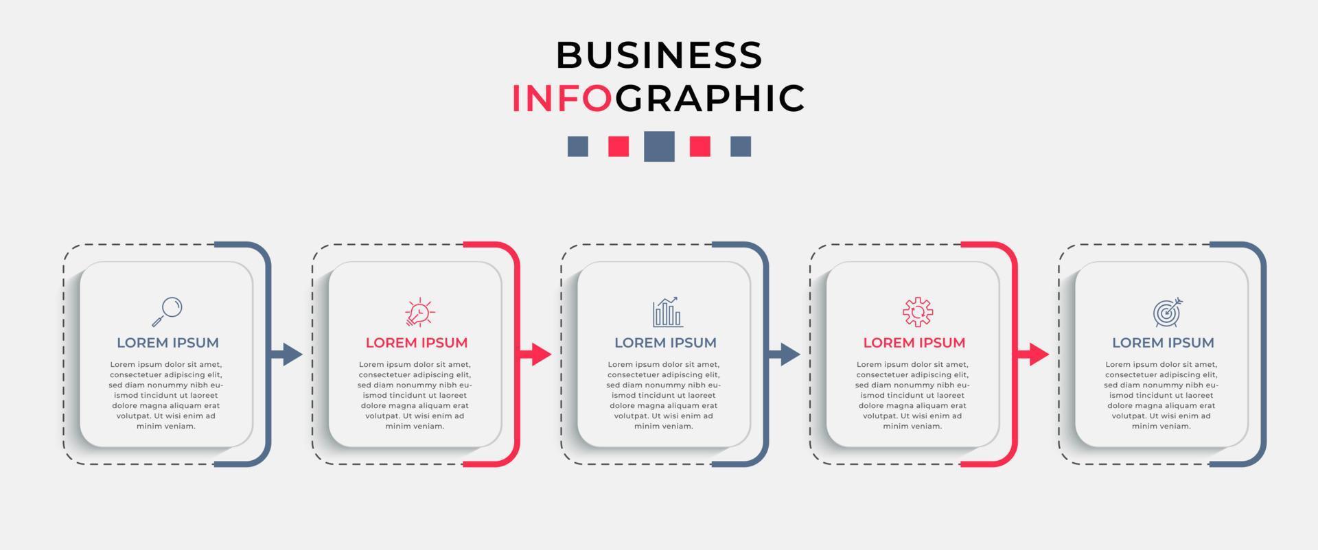 plantilla de negocio de diseño infográfico vectorial con iconos y 5 opciones o pasos. se puede utilizar para diagramas de proceso, presentaciones, diseño de flujo de trabajo, pancarta, diagrama de flujo, gráfico de información vector