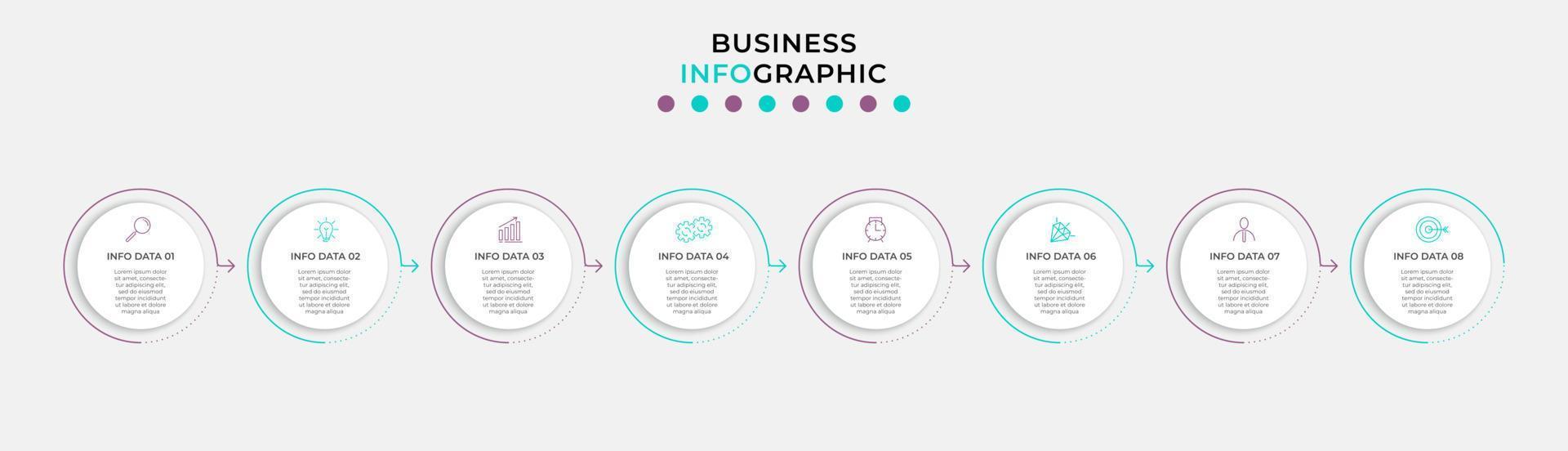 Vector Infographic design business template with icons and 8 options or steps. Can be used for process diagram, presentations, workflow layout, banner, flow chart, info graph