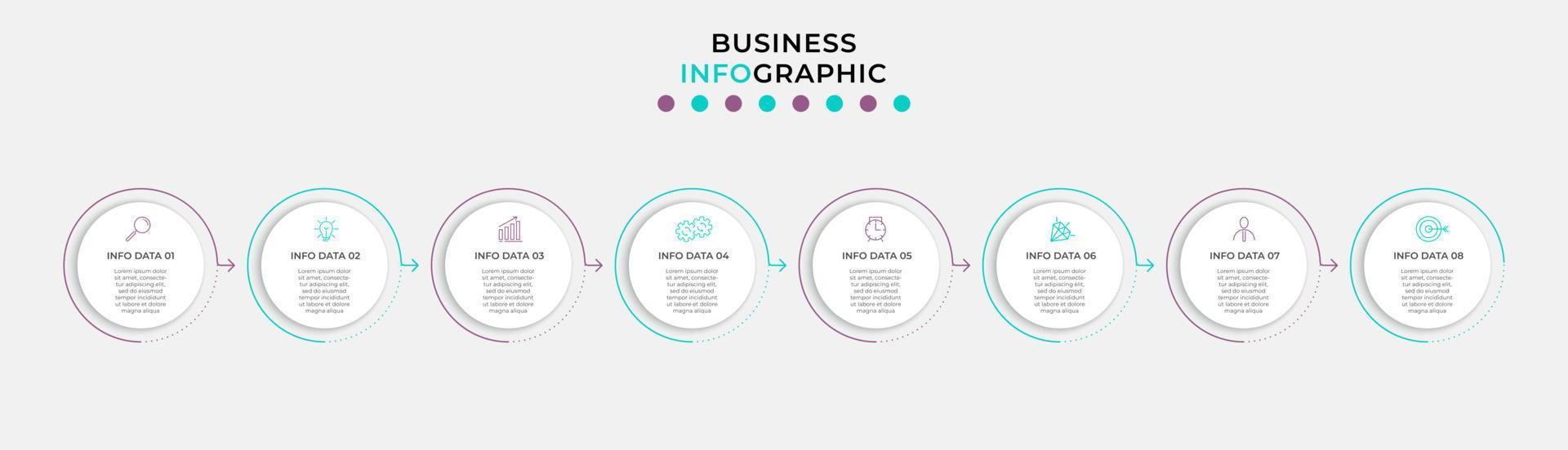 plantilla de negocio de diseño infográfico vectorial con iconos y 8 opciones o pasos. se puede utilizar para diagramas de proceso, presentaciones, diseño de flujo de trabajo, pancarta, diagrama de flujo, gráfico de información vector