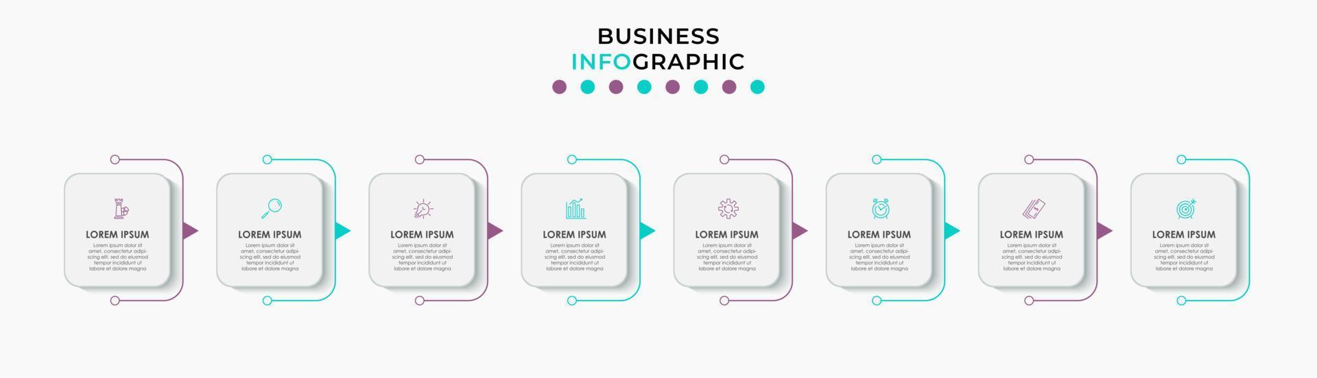 Vector Infographic design business template with icons and 8 options or steps. Can be used for process diagram, presentations, workflow layout, banner, flow chart, info graph