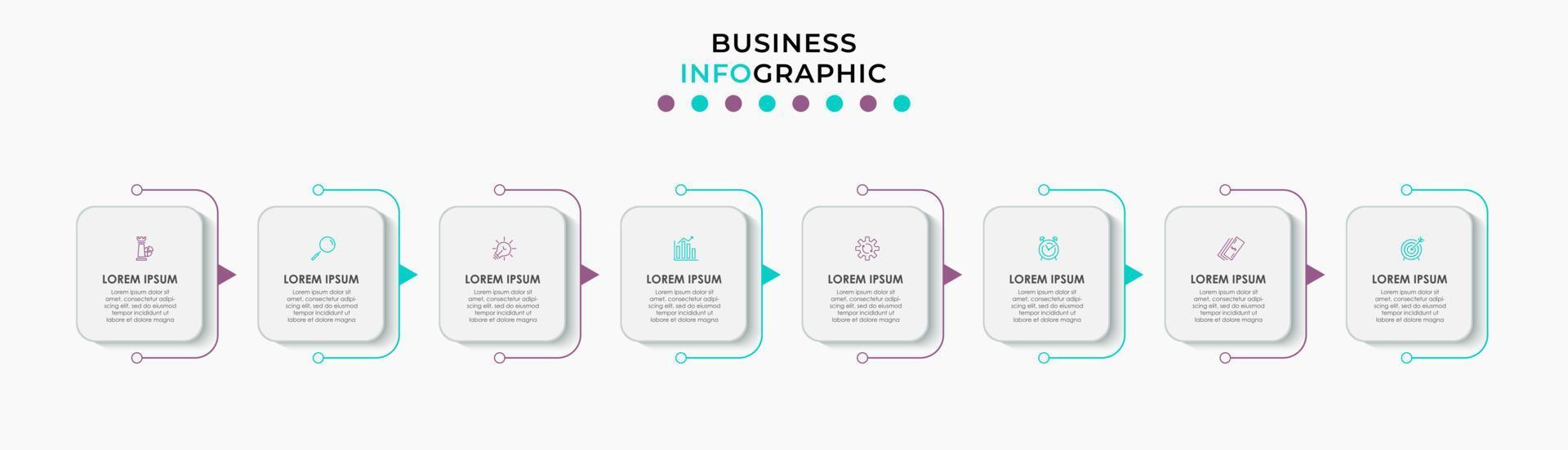 Vector Infographic design business template with icons and 8 options or steps. Can be used for process diagram, presentations, workflow layout, banner, flow chart, info graph