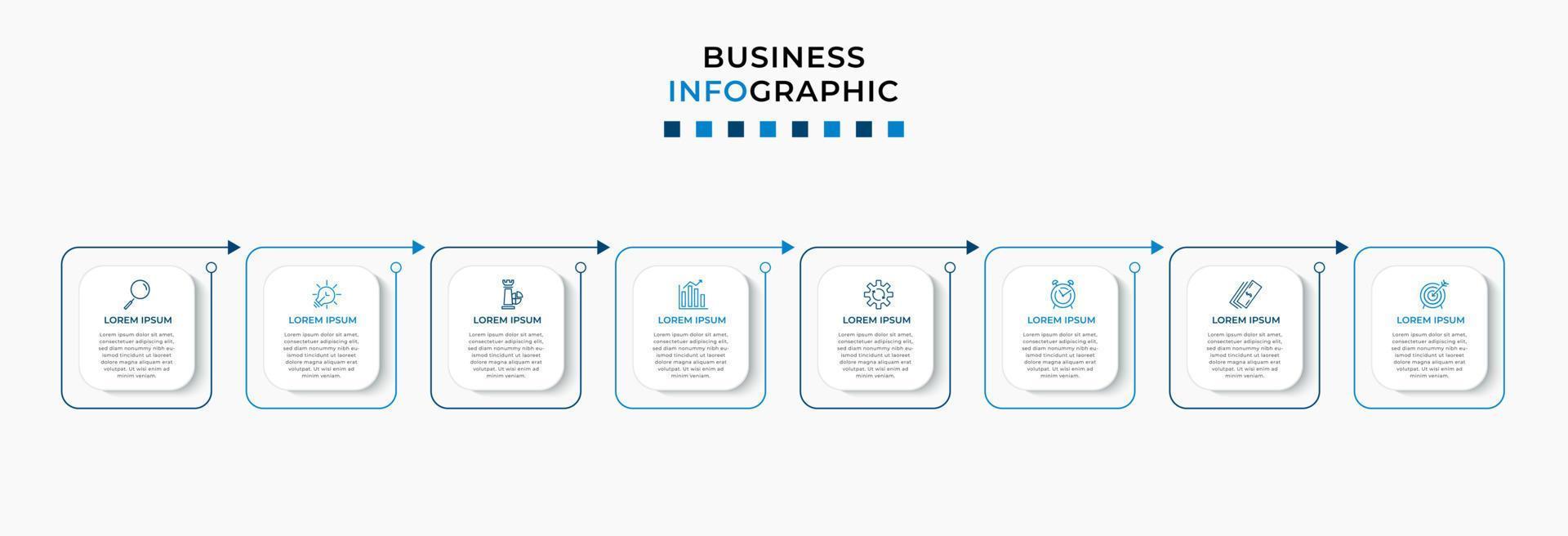 Vector Infographic design business template with icons and 8 options or steps. Can be used for process diagram, presentations, workflow layout, banner, flow chart, info graph