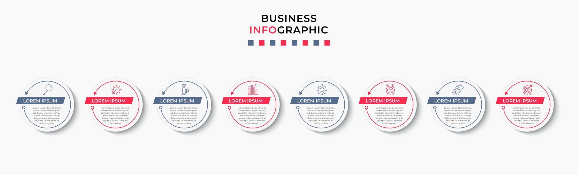 Vector Infographic design business template with icons and 8 options or steps. Can be used for process diagram, presentations, workflow layout, banner, flow chart, info graph