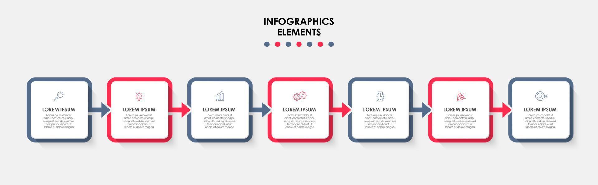 vector de plantilla de diseño infográfico empresarial con iconos y 7 opciones o pasos. se puede utilizar para diagramas de proceso, presentaciones, diseño de flujo de trabajo, pancarta, diagrama de flujo, gráfico de información