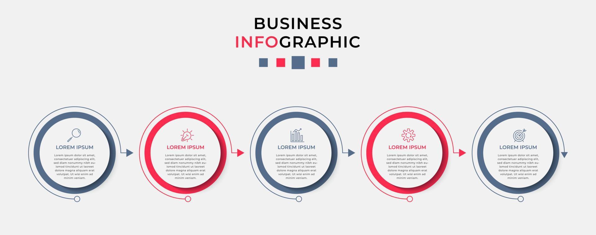 Vector Infographic design business template with icons and 5 options or steps.  Can be used for process diagram, presentations, workflow layout, banner, flow chart, info graph