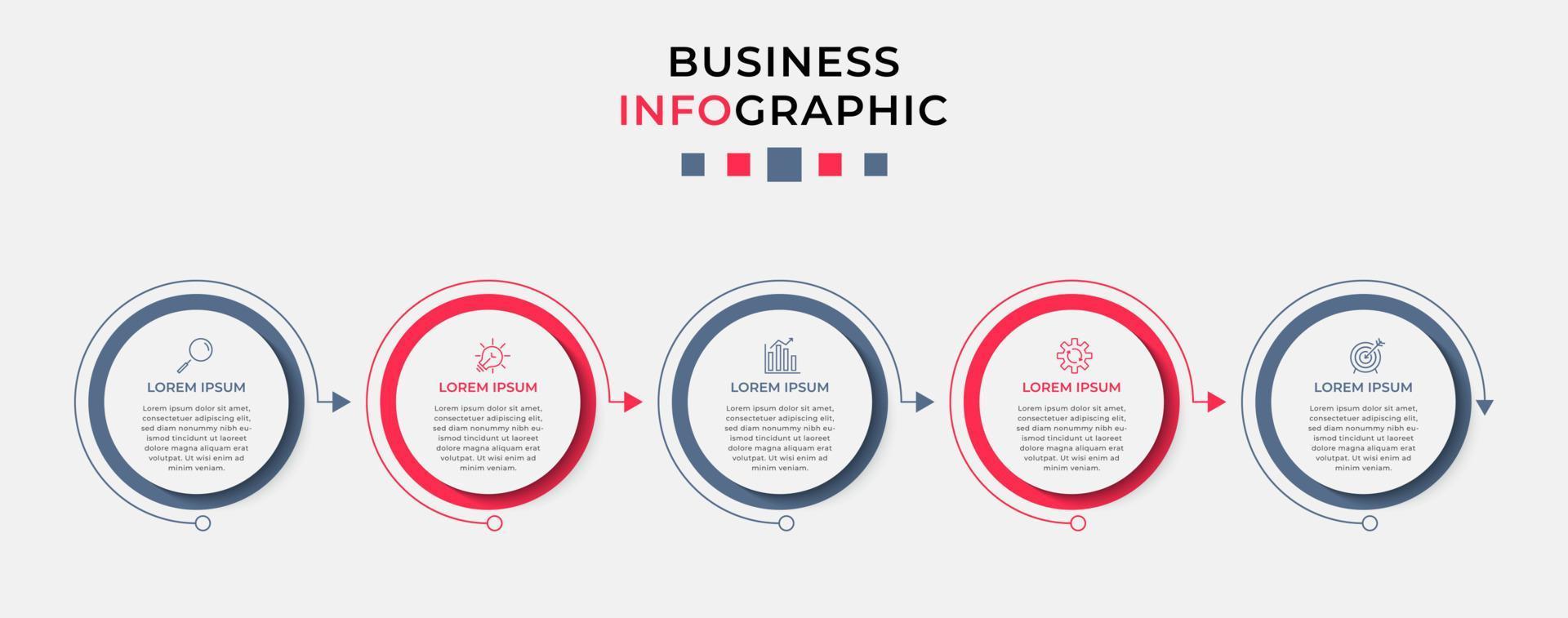 plantilla de negocio de diseño infográfico vectorial con iconos y 5 opciones o pasos. se puede utilizar para diagramas de proceso, presentaciones, diseño de flujo de trabajo, pancarta, diagrama de flujo, gráfico de información vector