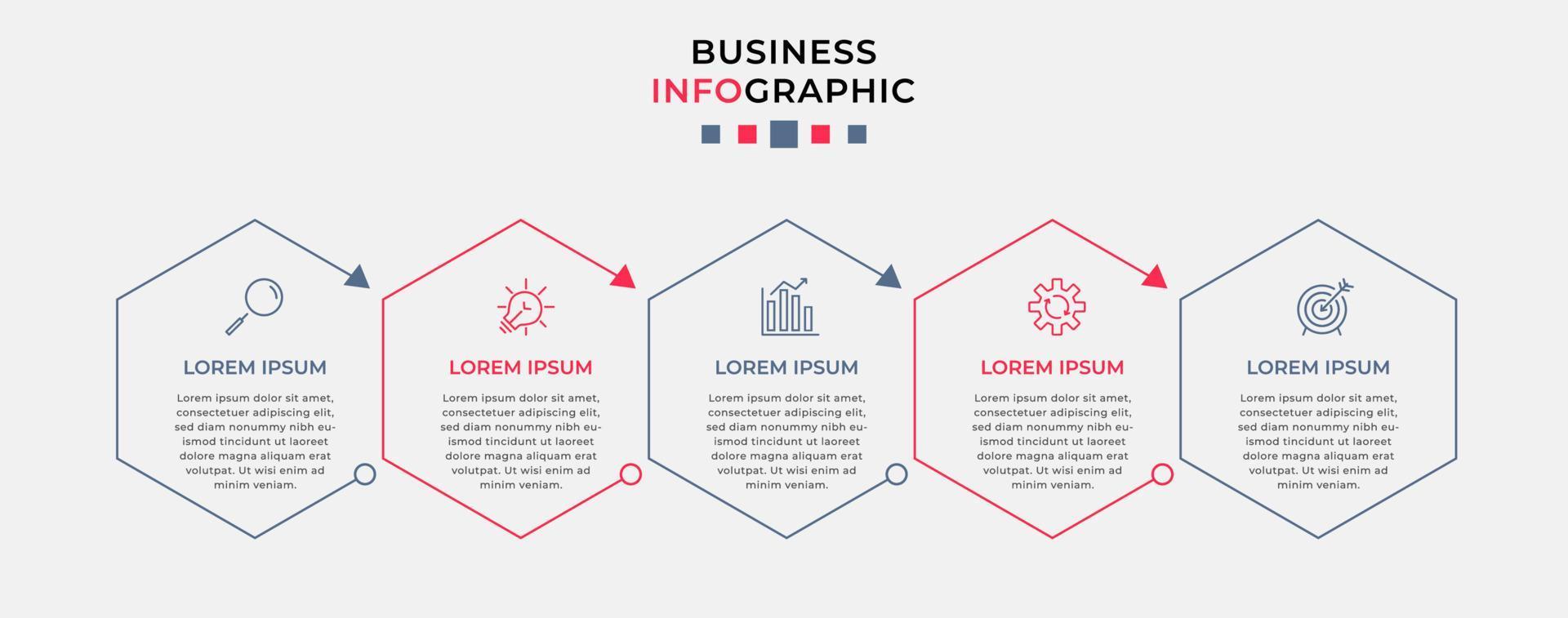 Vector Infographic design business template with icons and 5 options or steps.  Can be used for process diagram, presentations, workflow layout, banner, flow chart, info graph