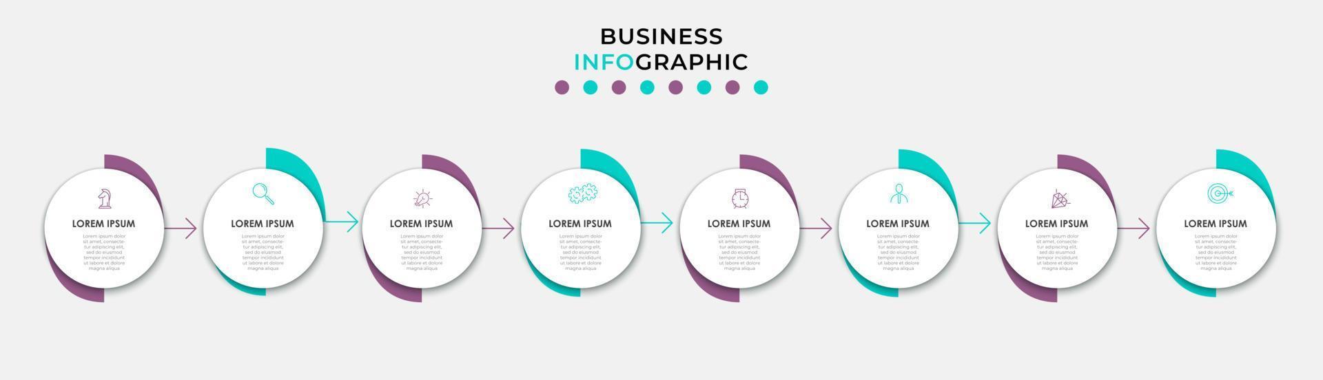 plantilla de negocio de diseño infográfico vectorial con iconos y 8 opciones o pasos. se puede utilizar para diagramas de proceso, presentaciones, diseño de flujo de trabajo, pancarta, diagrama de flujo, gráfico de información vector