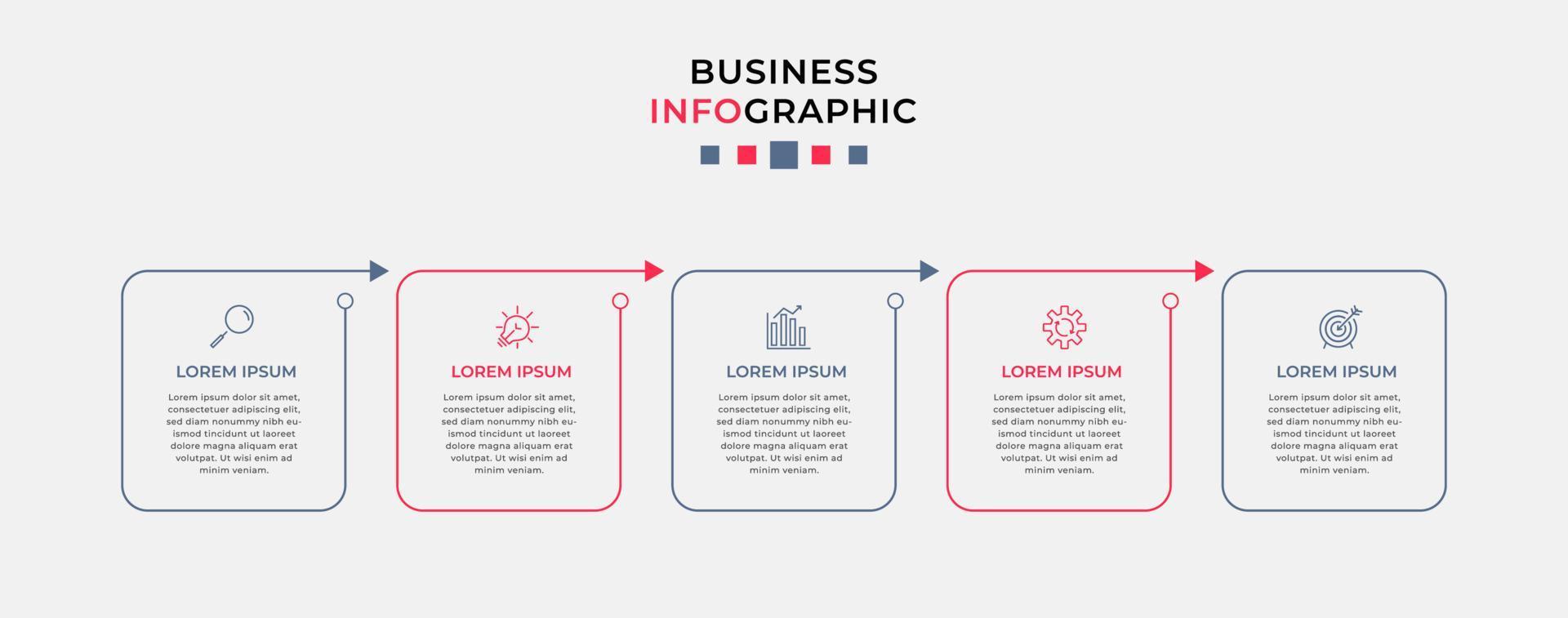 Vector Infographic design business template with icons and 5 options or steps.  Can be used for process diagram, presentations, workflow layout, banner, flow chart, info graph