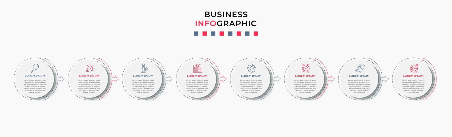 Vector Infographic design business template with icons and 8 options or steps. Can be used for process diagram, presentations, workflow layout, banner, flow chart, info graph