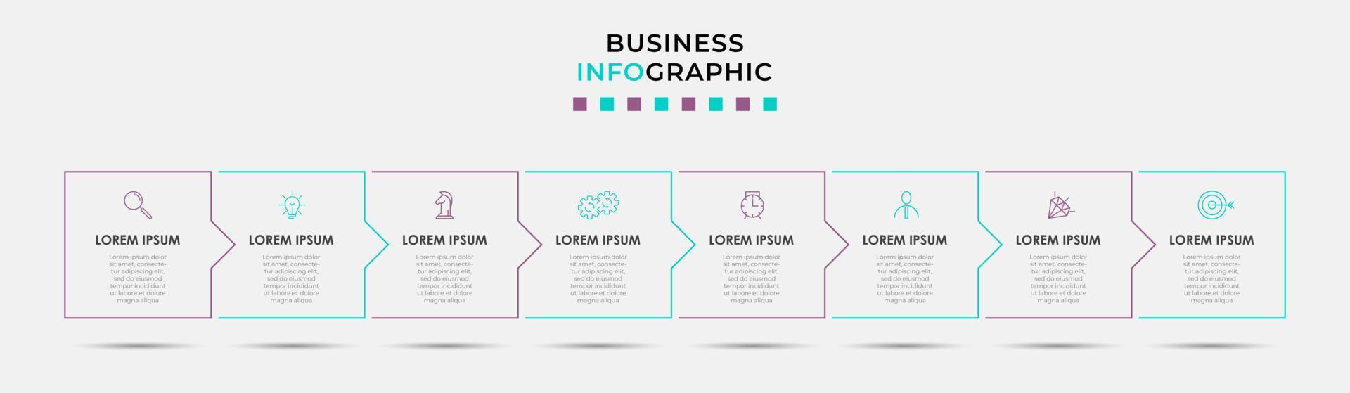 Vector Infographic design business template with icons and 8 options or steps. Can be used for process diagram, presentations, workflow layout, banner, flow chart, info graph