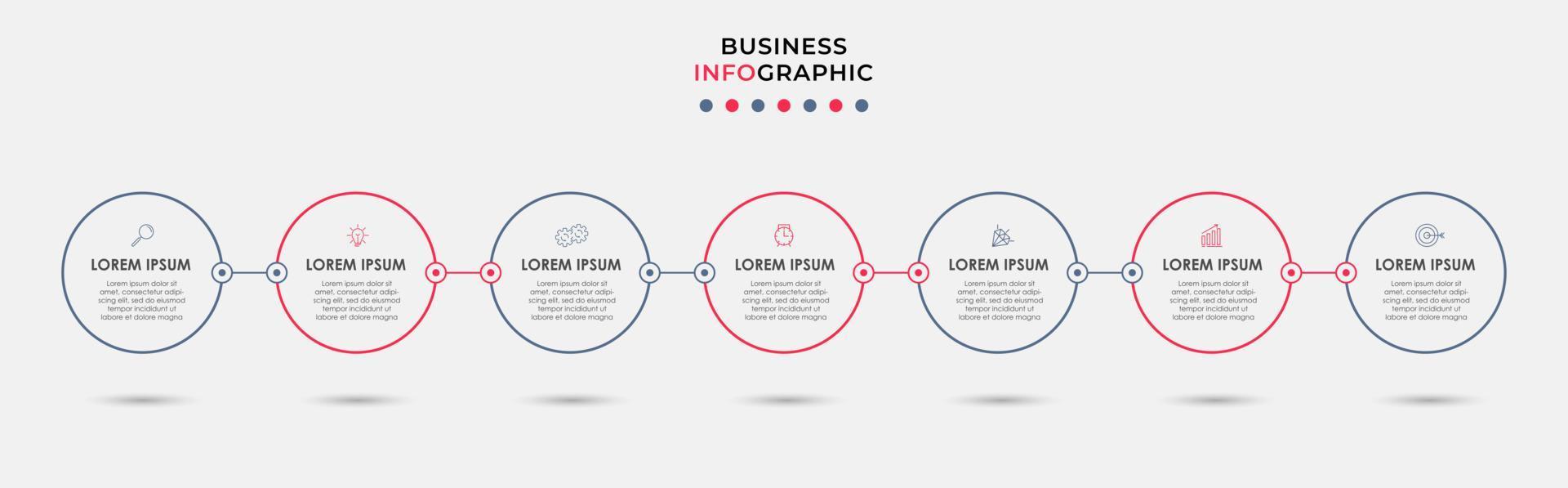 Business Infographic design template Vector with icons and 7 options or steps. Can be used for process diagram, presentations, workflow layout, banner, flow chart, info graph
