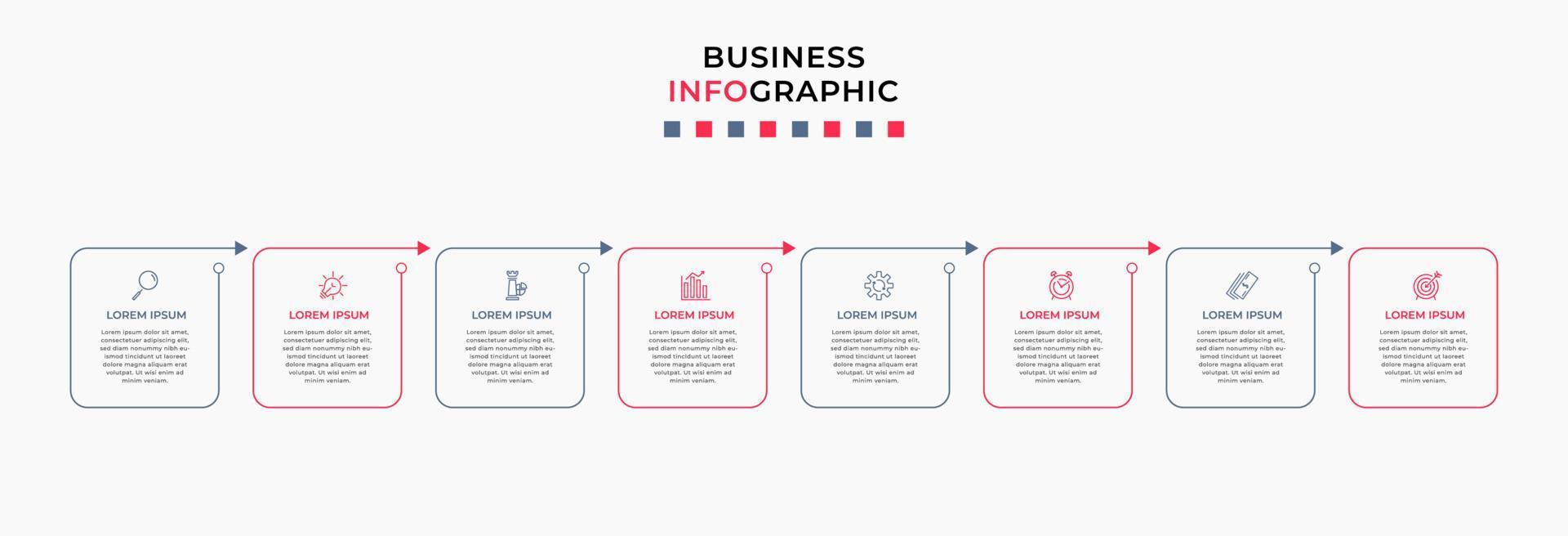 Vector Infographic design business template with icons and 8 options or steps. Can be used for process diagram, presentations, workflow layout, banner, flow chart, info graph