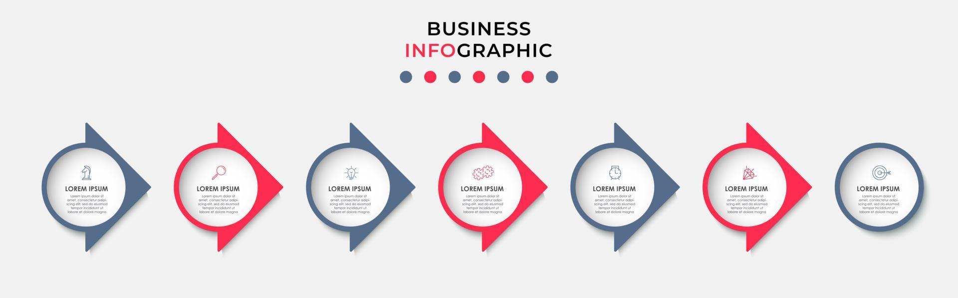 vector de plantilla de diseño infográfico empresarial con iconos y 7 opciones o pasos. se puede utilizar para diagramas de proceso, presentaciones, diseño de flujo de trabajo, pancarta, diagrama de flujo, gráfico de información