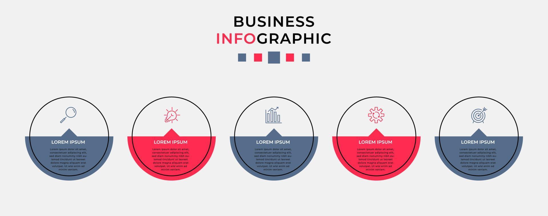 plantilla de negocio de diseño infográfico vectorial con iconos y 5 opciones o pasos. se puede utilizar para diagramas de proceso, presentaciones, diseño de flujo de trabajo, pancarta, diagrama de flujo, gráfico de información vector