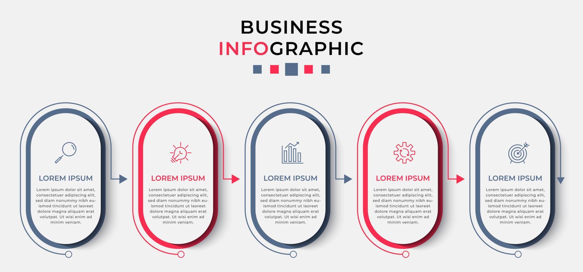 Vector Infographic design business template with icons and 5 options or steps.  Can be used for process diagram, presentations, workflow layout, banner, flow chart, info graph