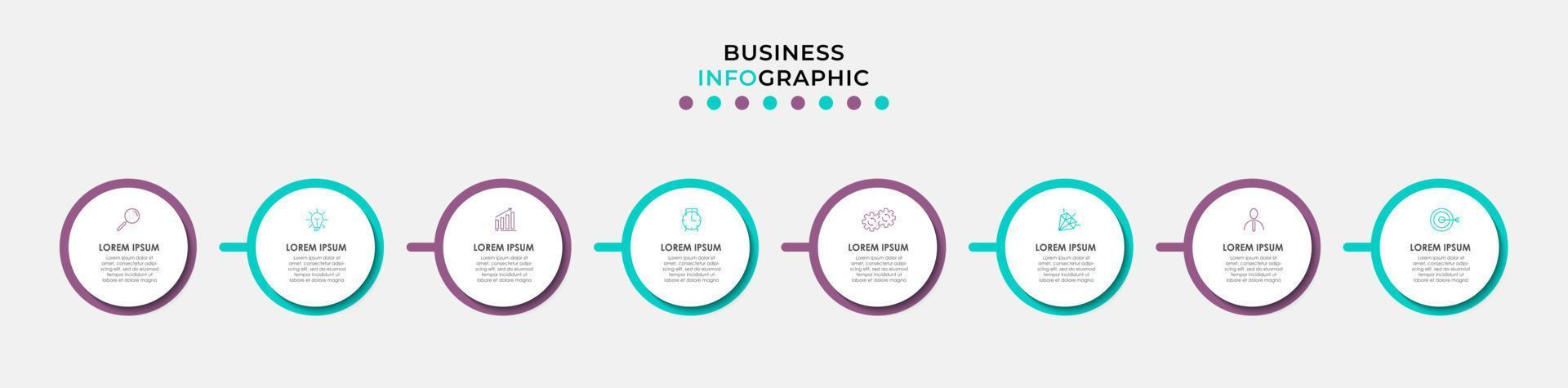 plantilla de negocio de diseño infográfico vectorial con iconos y 8 opciones o pasos. se puede utilizar para diagramas de proceso, presentaciones, diseño de flujo de trabajo, pancarta, diagrama de flujo, gráfico de información vector